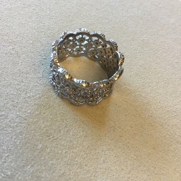 Sterling Silver Elegant Three-Row Crystal Ring - Picture 3 of 9